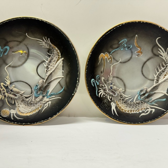 Moriage Dragon Ware Demitasse Teacup Saucer 8 Pc Set Japan Asian Gray Blue - Picture 5 of 11